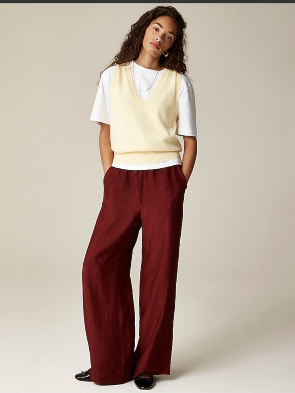 J.Crew Stratus Pant in Textured Satin Burgundy Size S